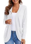 Urban CoCo Womens' Long Sleeve Knit Sweater Cardigans Curved Hem Open Front with Pockets (White, XL) (White, L)