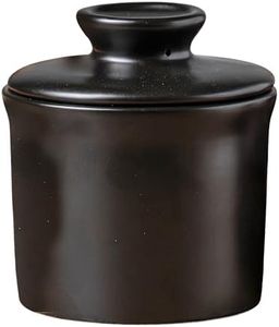 Stoneware Butter Crock with Lid, Ceramic Butter Dish with Water Line, Countertop Butter Keeper, Butter Holder for Countertop, Black