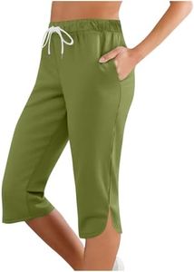 VOGFFR Capris Pants for Women Summer Elastic Waist Capris Drawstring Capri Workout Pants Cropped Pant with Side Slits 2025