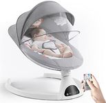 Jaoul Electric Portable Baby Swing for Infants, Newborn, Bluetooth Touch Screen/Remote Control Timing Function 5 Swing Speeds Aluminum Baby Rocker Chair with Music Speaker 5 Point Harness Gray