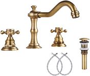 GGStudy 8-16 inch Two Handles 3 Holes Widespread Bathroom Sink Faucet Antique Brass Basin Mixer Tap Faucet Matching Metal Pop Up Drain with Overflow