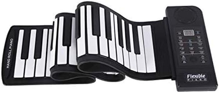 Roll Up Piano, Portable 61-Keys Soft Silicone Electronic Keyboard Piano with 128 Tones 128 Rhythm 45 Demo Songs and One-Button Teaching Function, Hand Roll Electric Piano for Common Music Practice