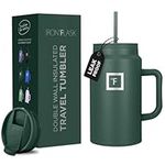 IRON FLASK Co-Pilot Insulated Mug w/Straw & Flip Cap Lids - Cup Holder Bottle for Hot, Cold Drink - Leak-Proof - Water, Coffee Portable Travel Mug - Dark Pine, 50 Oz