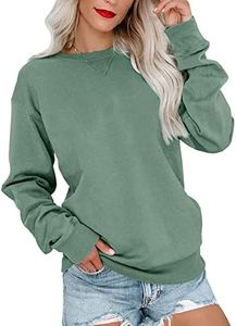 Bingerlily Womens Casual Long Sleeve Sweatshirt Crew Neck Cute Pullover Relaxed Fit Tops, Green, Small