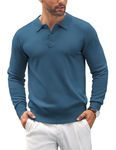 COOFANDY Men's Sweater Polo Neck Long Sleeve Jumpers for Men Knitted Polo Shirts Business Sweatshirts Fine Knit Pullover Denim Blue XL