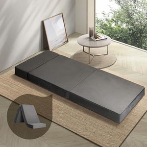 Bedra Foldable Mattress Sofa Bed Camping Pad Foam Mattress Single Grey Velvet Fabric 70X184X12 cm