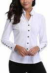 MISS MOLY Women's Formal V Neck Long Sleeve Blouse Top Smart Work Wear White X-Large