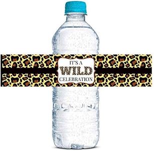 Leopard Print Wild Birthday Party Waterproof Water Bottle Sticker Wrappers, 20 1.75" x 8.5" Wrap Around Labels by AmandaCreation