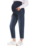 POSHGLAM Women's Maternity Jeans Over Belly Comfy Stretch Boyfriend Jeans Denim Pregnancy Pants, S-XXL, A05 Retro Blue, S