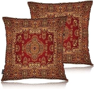 Swono Paisley Carpet Cozy Pillowcase Cushion Cover, Persian Carpet Tribal Floral Decorative Throw Pillows Covers Outdoor Pillow Case for Home Office Sofa Picnic Car 18" X 18" 2 Pack, Golden Red