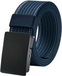 LionVII Casual Mens Belts, Nylon Belt with Metal Buckle for Work Outdoor Sport Golf Hiking Skiing, Adjustable Field Belt for trousers Size Below 46inch(Navy Blue)