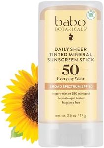 Babo Botanicals Daily Sheer Mineral Tinted Sunscreen Stick SPF50 - Natural Zinc Oxide - For Face - For all ages - EWG Verified - Water Resistant - Fragrance-Free