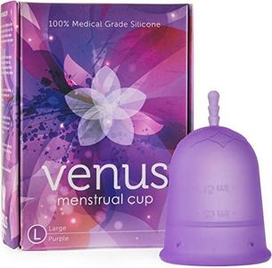 Venus Large Menstrual Cup – High Capacity for Heavy Flow -Made in USA - 100% Medical Grade Silicone Reusable Period Cup - for High Cervix - Unique Design to Ease Your Period Cycle | Purple