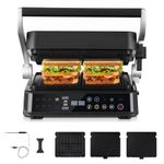 AMZCHEF 6-in-1 Health Grill & Griddle with 180° Adjustable Plates, GrillBoost (280°C) – Indoor Grill, 4 Non-Stick Plates for Steaks & More – 2000W, Dishwasher Safe
