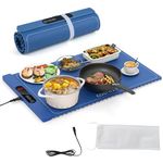 COSTWAY Food Warming Mat, Rollable Electric Warming Tray with Timer, Temperature Settings, Full Surface Heating, Child Lock & Storage Bag, Silicone Heating Mat (Blue, 6 Temperature, 5 Timer, 61x38cm)