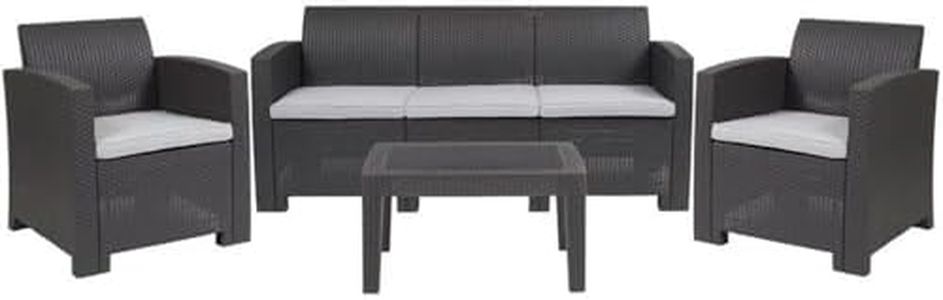 Flash Furniture 4 Piece Outdoor Faux Rattan Chair, Sofa and Table Set in Dark Gray, 30 x 67.5 x 27