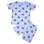 Be Awara Half Sleeves Cotton T-shirt & Shorts Set Ship Print- Light Blue (11-12 Years)