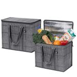 VENO 2 Pack Large Insulated Reusable Grocery Bag w/Hard Bottom, Food Delivery, Heavy Duty, Stands Upright, Dual Tab Zipper, Collapsible, Water-Resistant, Sustainable (Black Windowpane, 2 Pack)