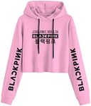 FUNKY MONKEY Blackpink Crop Hoodie Lisa Jennie Jisoo Rosé K-pop Long Sleeve Printing Hooded Sweatshirt Pullover Sweater (for Summer and Winter) 11-12. (11-12, Pink)