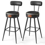 VASAGLE EKHO Collection - Bar Stools Set of 2, Swivel Counter Bar Stools with Backs, Synthetic Leather with Stitching, Mid-Century Modern, 30-Inch Tall, Kitchen Home Bar, Ink Black ULBC889B01