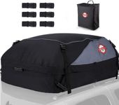 Car Roof Bag Cargo Carrier, 15 Cubic Feet Waterproof Topper Luggage Bag Vehicle Soft-Shell Rooftop Cargo Carriers with 6 Reinforced Straps and Storage Carrying Bag for All Cars with/Without Rack