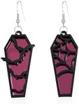 Just Follow Halloween Coffin Mirror Asymmetric Earrings Acrylic Bat Spider Web Horror Casket Dangle Drop Earring Punk Jewelry Gifts for Women Girls Bff, Acrylic, No Gemstone