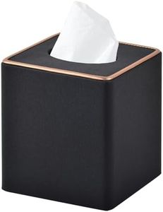 RHCSZ Flax Classic Leather Square Tissue Box Cover/Holder, Table Napkin Case Dispenser,Facial Tissues Organizer with Magnetic Bottom for Home Office,Tissues Cube Box (Black)