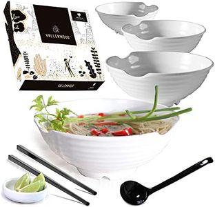 4 XL White Pho Bowls set. 16 Pieces Pho Bowl Set for Asian Noodle Dishes, 52 oz Restaurant Quality Melamine. Perfect for Ramen, Curry, Udon, Thai. Includes Spoons, Chopsticks And Sauce Dishes.