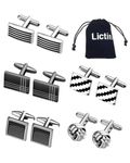 Lictin Men's Cufflinks Cuff Links for Men, Stainless Steel Tuxedo Shirt Cuff Links Set, Men’s Jewelry or Accessories for Business, Wedding, 5 Pairs