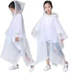 HLKZONE Rain Poncho for Kids, [2 Pack] EVA Kids Raincoat Reusable Rain Coat Jacket for Kids, Boys and Girls 6-13 Years Old, A: White, One Size