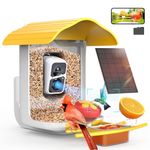 birdsnap® PAV - Bird Feeder with Camera, 5 DIY Add-ons & 64GB Card Record Bird Video Bird House for Outside, AI Identify Bird Auto Capture with Solar Panel, Ideal Gift for Bird Lover, Yellow