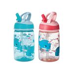 Nuby Mighty Swig Water Bottle - No Spill Active Toddler Sippy Cup | 360 ml / 12 oz | Carry Handle | Dishwasher and Microwave Safe | Suitable Beaker for 18 Months Plus (Under The Sea, Pack of 2)