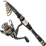 PLUSINNO Fishing Rod and Reel Combos - Carbon Fiber Telescopic Fishing Pole - Spinning Reel 12 +1 Shielded Bearings Stainless Steel BB (Fishing Rod+Reel(No Lures&Line), 2.1M 6.98FT)