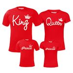 Hangout Hub HH17 Men's Women's Boy's & Girl's Round Neck T-Shirt King Queen Prince Princess (Red;Men XXL(44);Women S(34) ;Boys-6-8Yrs;Girls-0-2Yrs) Pack of 4 Family T-Shirts