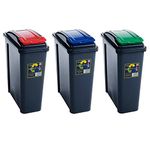 Wham 3x 25L Plastic Recycling Waste Bins. Red/Blue/Green, Slimline, Durable, Made in the UK