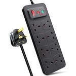 EXTRASTAR Universal Extension Lead, 8 Way Outlets Surge Protection Power Strips with Switch, Wall Mounted 13A/MAX.3120W Fused UK Power Socket (2M, Black)