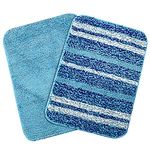 SARAL HOME EASY LIVING Saral Home Microfiber Striped Anti-Skid Rectangular Set Of 2 Bathmats (Blue,35X50 Cm)