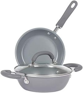 Meyer Anzen Healthy Ceramic Coated Cookware Open Frypan, 28cm with Kadai with Lid, 30cm, Grey, 3-Piece Set