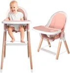 Children Of Design Classic Non-Reclinable 6 in 1 Baby High Chair for Babies and Toddlers, Modern Safe & Compact Wooden Highchair, Easy to Clean, Removable Tray and Cushion, Easy to Assemble