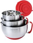 Rorence Stainless Steel Non-Slip Mixing Bowls With Pour Spout, Handle and Lid, Nesting Set of 3, Red