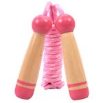 Joofang Skipping Ropes with Wooden Handle for Kids, Students Jumping Ropes for Fitness Exercise, with 260cm Adjustable Cotton Rope, Christmas Birthday Children's Day Gift (Pink)