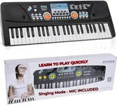 Pyle Electric Keyboard Piano 49 Keys - Portable Digital Musical Karaoke Piano Keyboard - 8 Rhythms 16 Tones, Stereo Speakers, Rechargeable Battery - Wired Microphone - Beginners Kids Adult