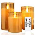 Flameless Led Candles Flickering, Candle Real Wax Fake Wick Moving Flame Faux Wickless Pillar Battery Operated Candles with Timer Remote Glass Effect for Festival Wedding Home Party Decor