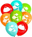 Nerdy Words Fish and Bobber Balloons (16 pcs) Fishing Party Decorations (Red, Orange, Aqua, Lime)