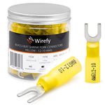 Wirefy 90 PCS Heat Shrink Fork Connectors #10 - Marine Grade Fork Terminals - Spade Fork Wire Connectors - Yellow 12-10 Gauge