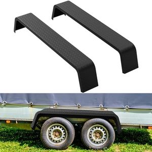 2 Pack Tandem Axle Trailer Fenders,Heavy Duty Steel Diamond Plate Double Axle Trailer Fenders Fit 13"-15" Tires,Car Hauler Trailer,Cargo Trailer,Utility Trailer,Landscape Trailer (Black)