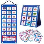 Hnyoou Visual Timetable, 96 Pcs Children Visual Daily Routine Chart, 2-in-1 Learning Aid Picture Cards to Support Speech, Autism, Communication in Preschool, Preschool Daily Routine Sheet, Blue