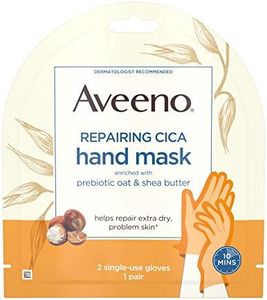 Aveeno Repairing CICA Hand Mask with Prebiotic Oat and Shea Butter for Extra Dry Skin, Paraben-Free and Fragrance-Free, 1 Pair of Single-Use Gloves (Pack of 5)