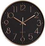 Kiamnitau Home Office Battery Operated Wall Clock Silent Non Ticking 12 Inch Living Room Bedroom Quartz Round Clock (Black) WC001