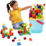 Bristle Blocks – STEM Interlocking Building Blocks – 128Pc Playset for Toddlers & Kids – Flower and Animal Blocks – Storage Bucket – 2 Years + – Jungle Adventure Bucket